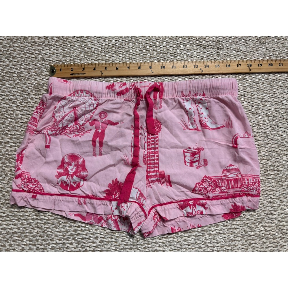 Katie Kime Dallas Toile Pajama Set Pink Short Sleeve Button Down Shorts Medium - Picture 4 of 7